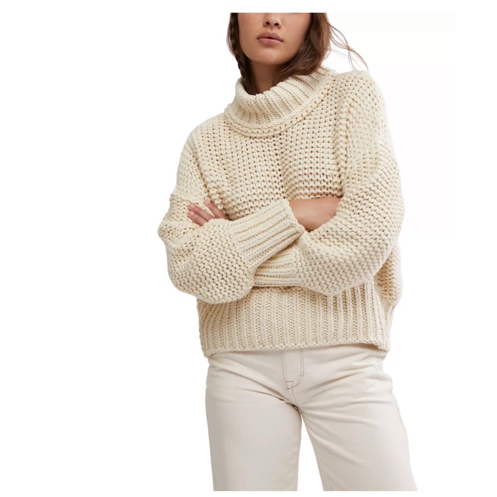 Free People Cream Knit Crew Neck Sweater
